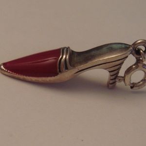 3-D Red Enamel High Heel Shoe Charm Pendant SS